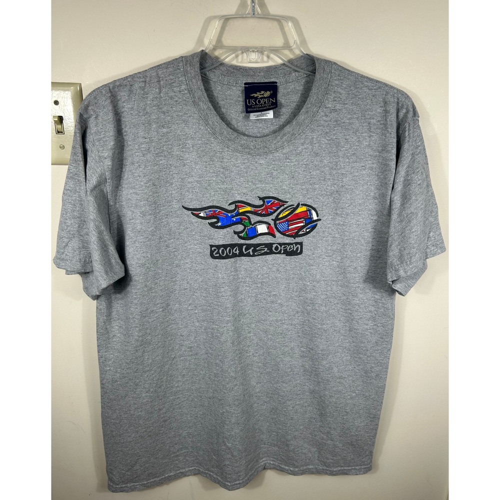 VTG US Open T-Shirt Adult L Gray 2004 USTA Event Graphic Tee Sporty Tenniscore
